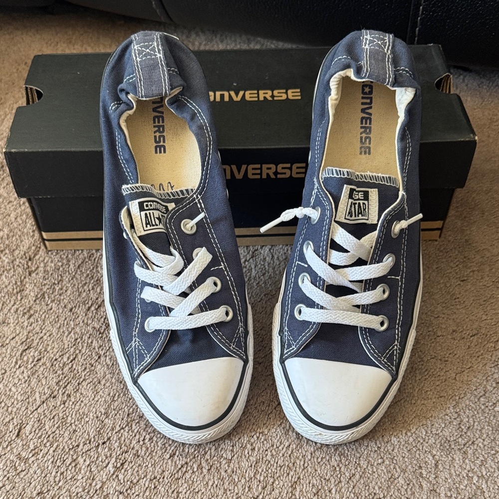 Converse Women’s 10 Classic Navy Low-Tops with White Accents
